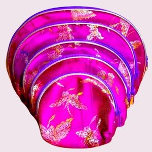 5pc Magenta Pink Bags in Oriental design